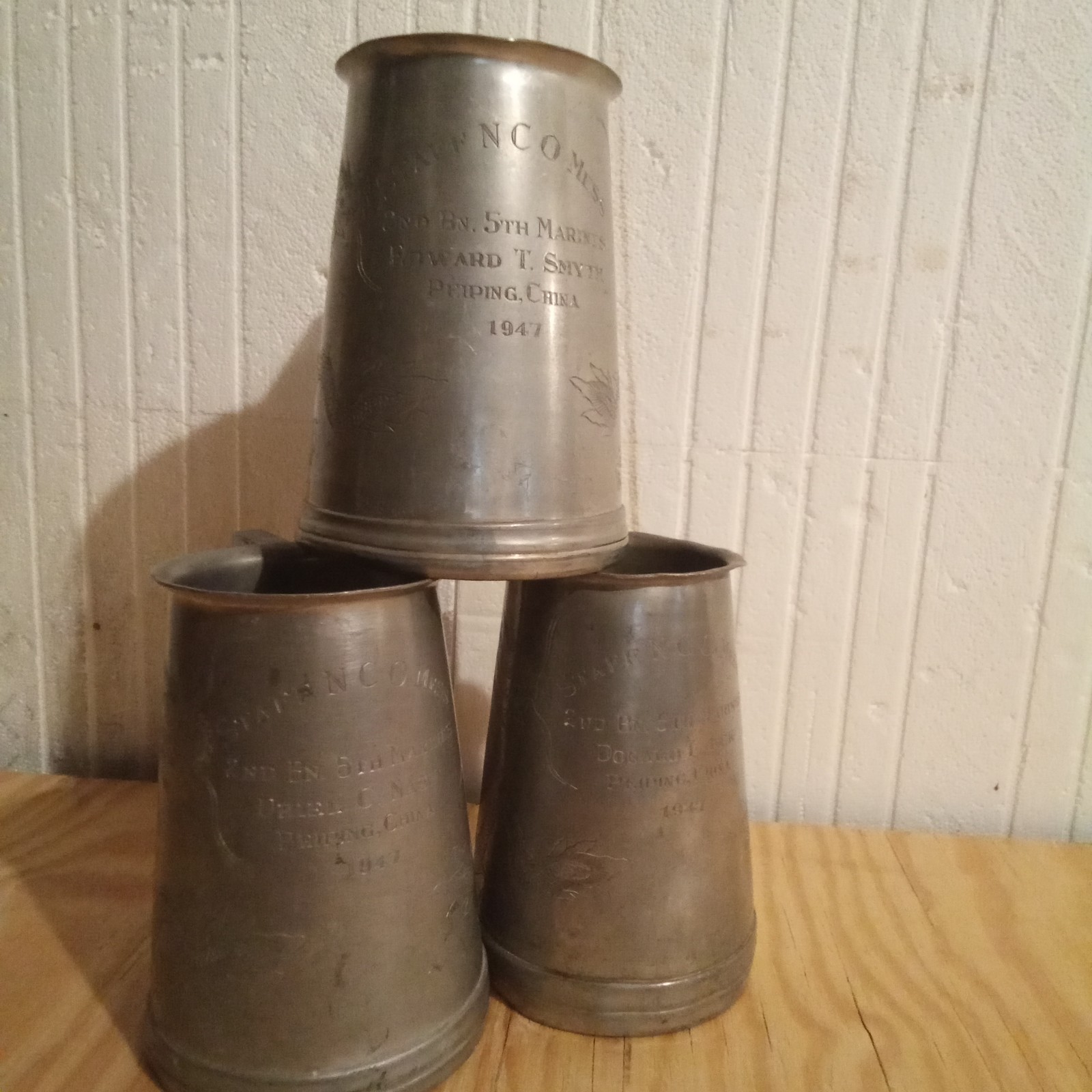 1947 Tientsin, China Named USMC/US Marine Corps Mug Lot. 1st Marine Division