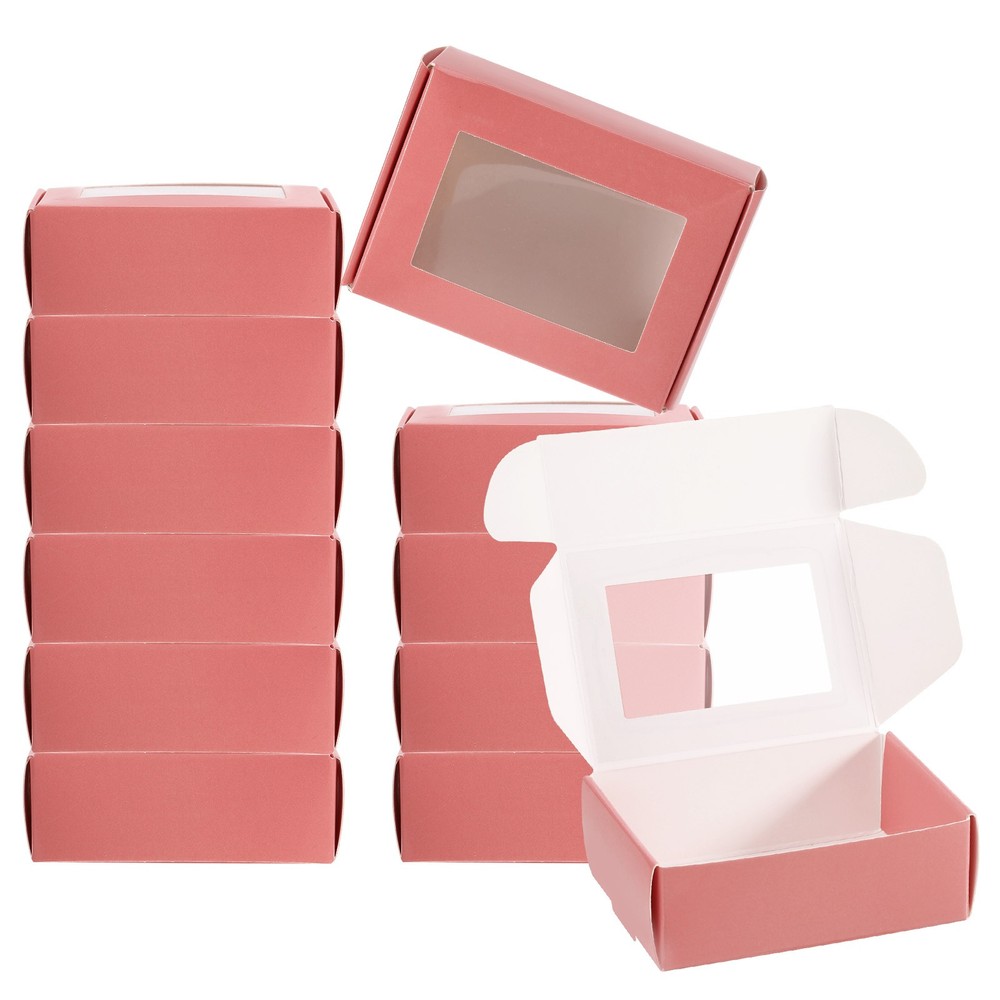 30 Pack 3.5"x2.5"x1" Paper Soap Box with Window Soap Boxes Rectangle Pink