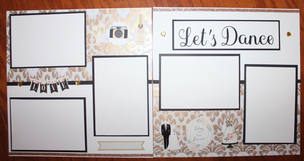 Wedding Let's Dance scrapbook pages 2 each handmade assembled premade