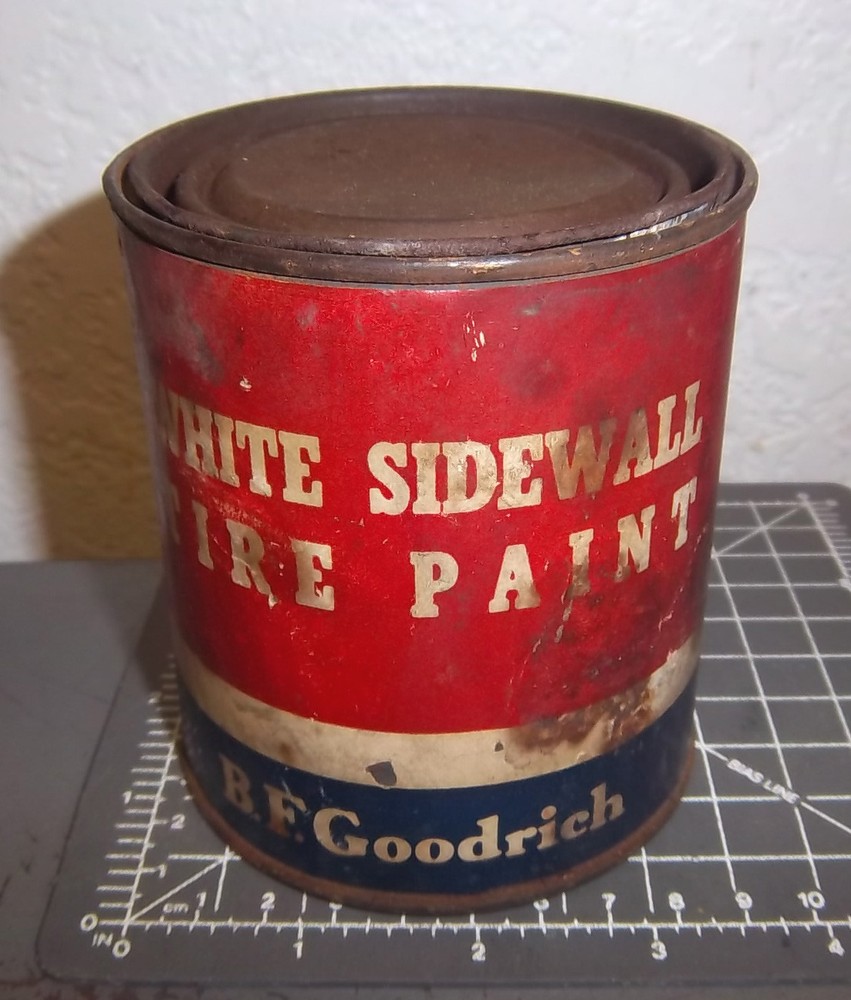 Vintage BF Goodrich White Sidewall Paint Tin, great graphics & colors (empty)