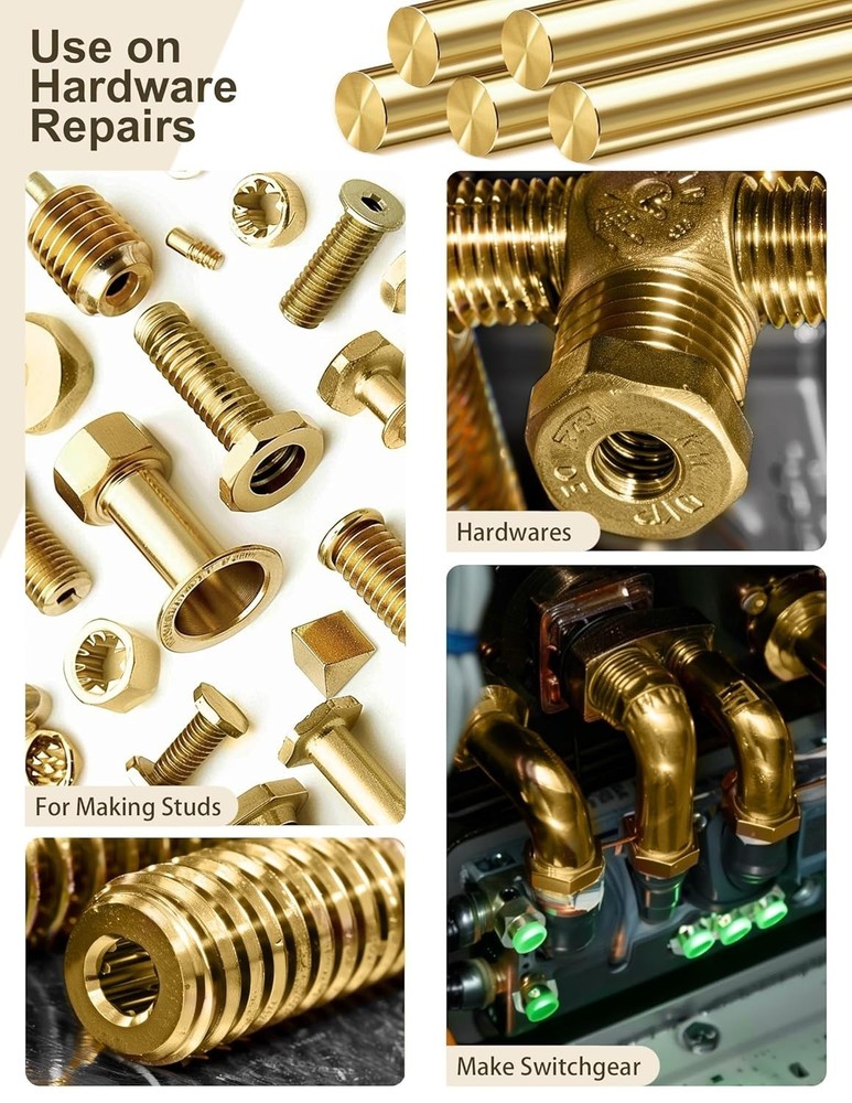 27 PCS Solid Brass Rods Assortment – 9 Sizes (1mm–8mm Diameter), 120mm Length