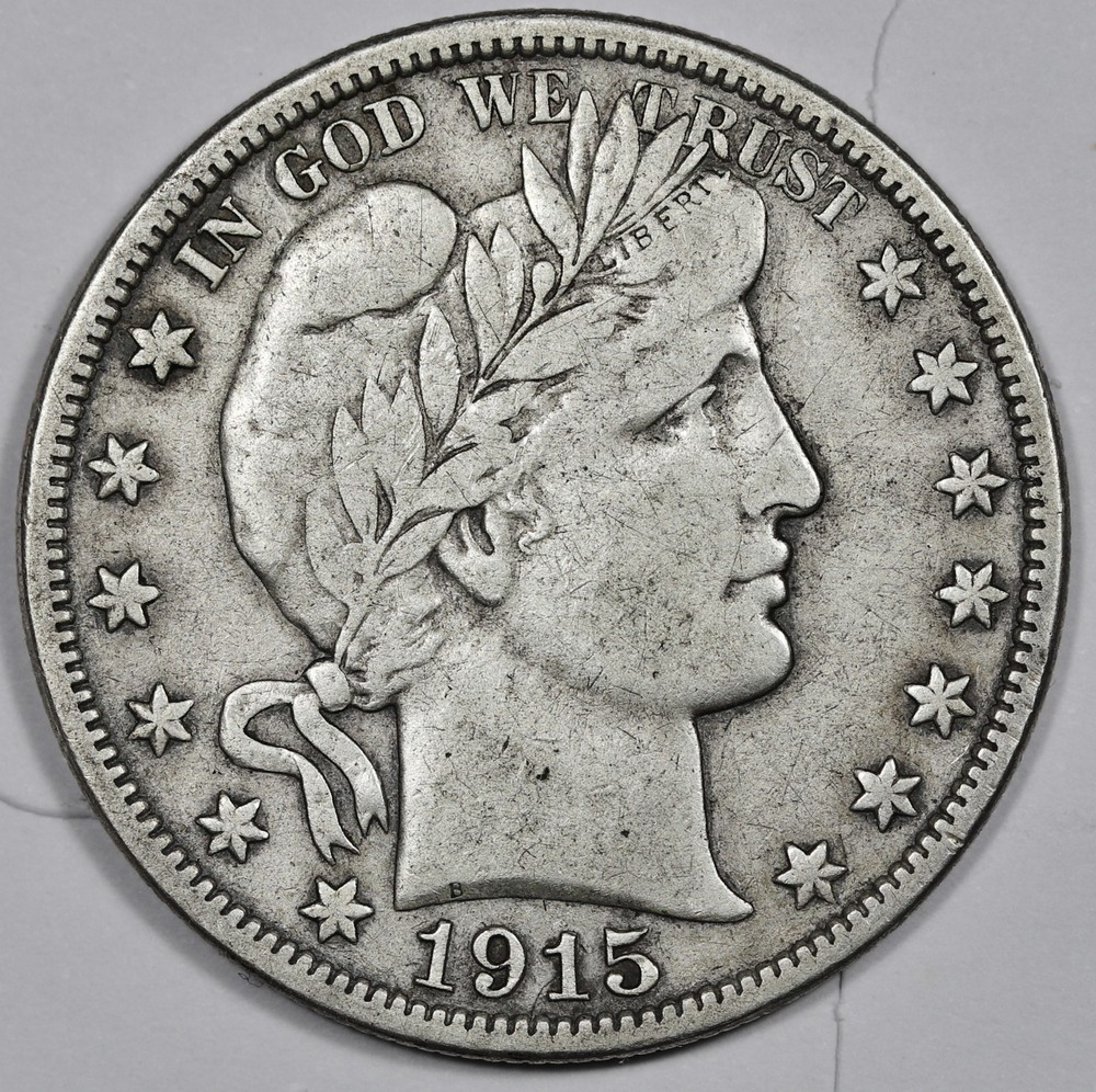 1915-d Barber Half Dollar.  VF.  212880