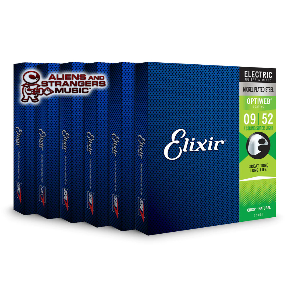 6 Sets! Elixir OPTIWEB Nickel 7-String Electric — 19007 Super Light .009-.052