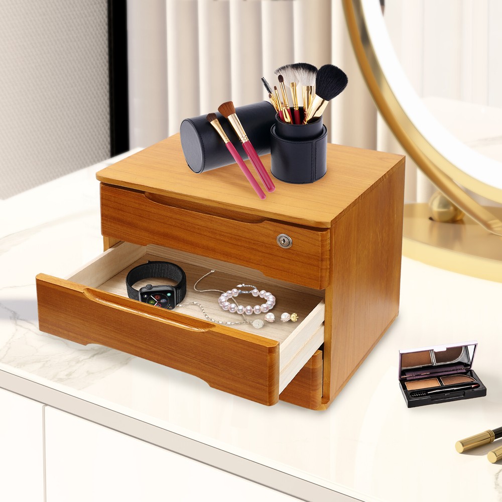 Modern Rectangle 3-Tier Desktop Storage Box Organizer with Lock Filing Cabinet