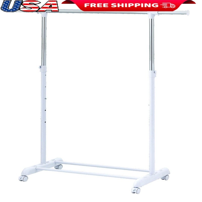 Adjustable Rolling Garment Rack Space Saving Clothes Storage Tool Free Setup New