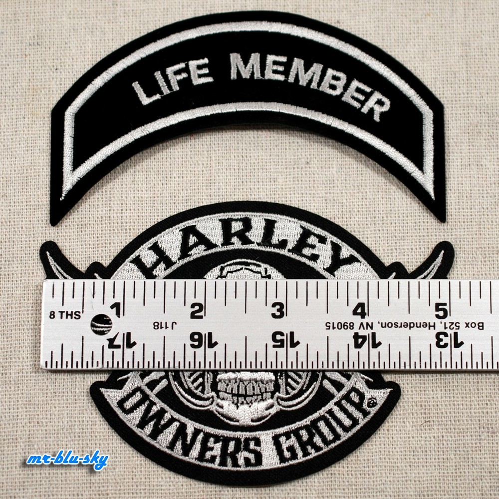 Small Life & Winged Skull Silver Patch Set ~ Harley Davidson Owners Group HOG