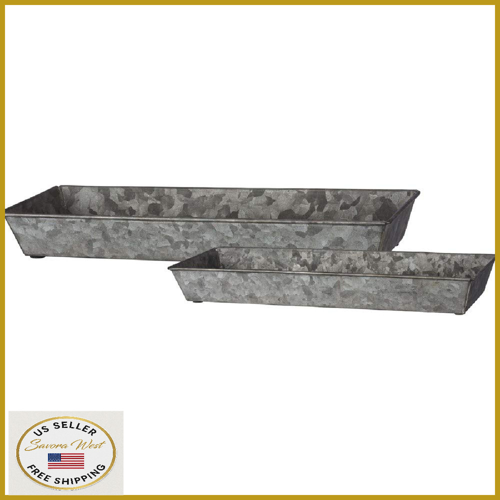 Primitives by Kathy 39710 Galvanized Rectangular Trays Set of 2 Rustic Tin