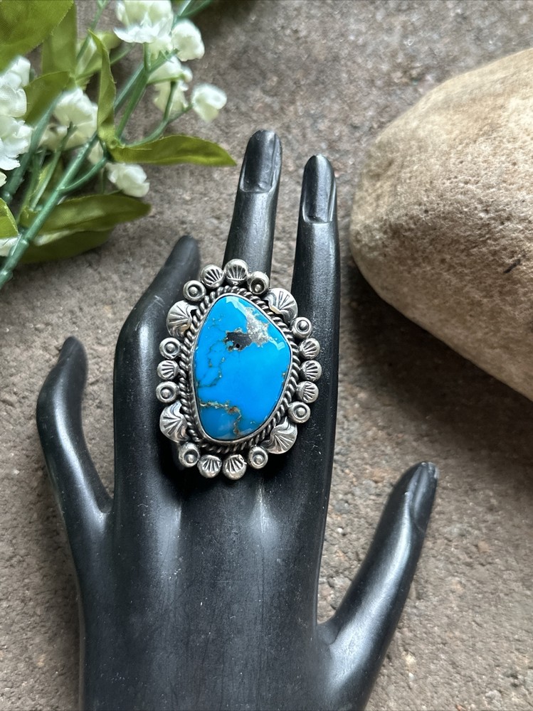 Native American Sterling Silver Turquoise Adjustable Ring. KY