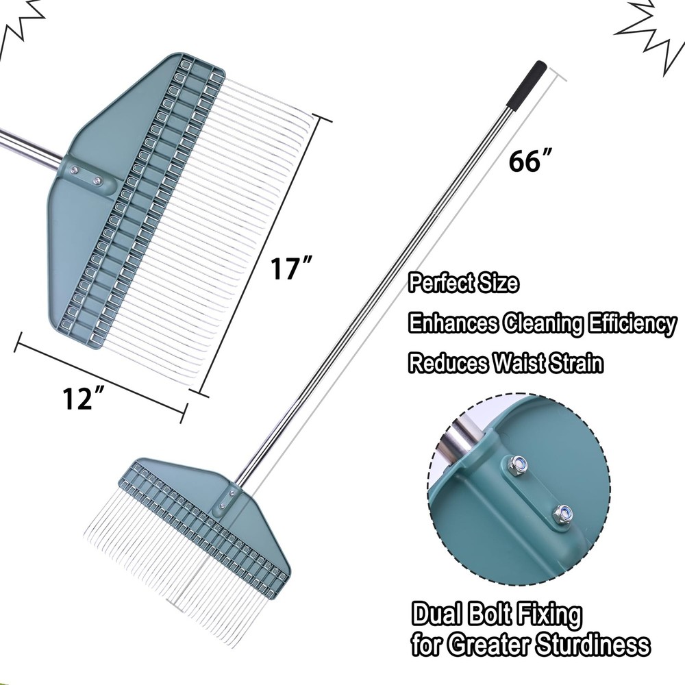 Thatch Rake 66-Inch Adjustable Handle Dethatcher Rake,17-Inch Wide Leaf Rakes...