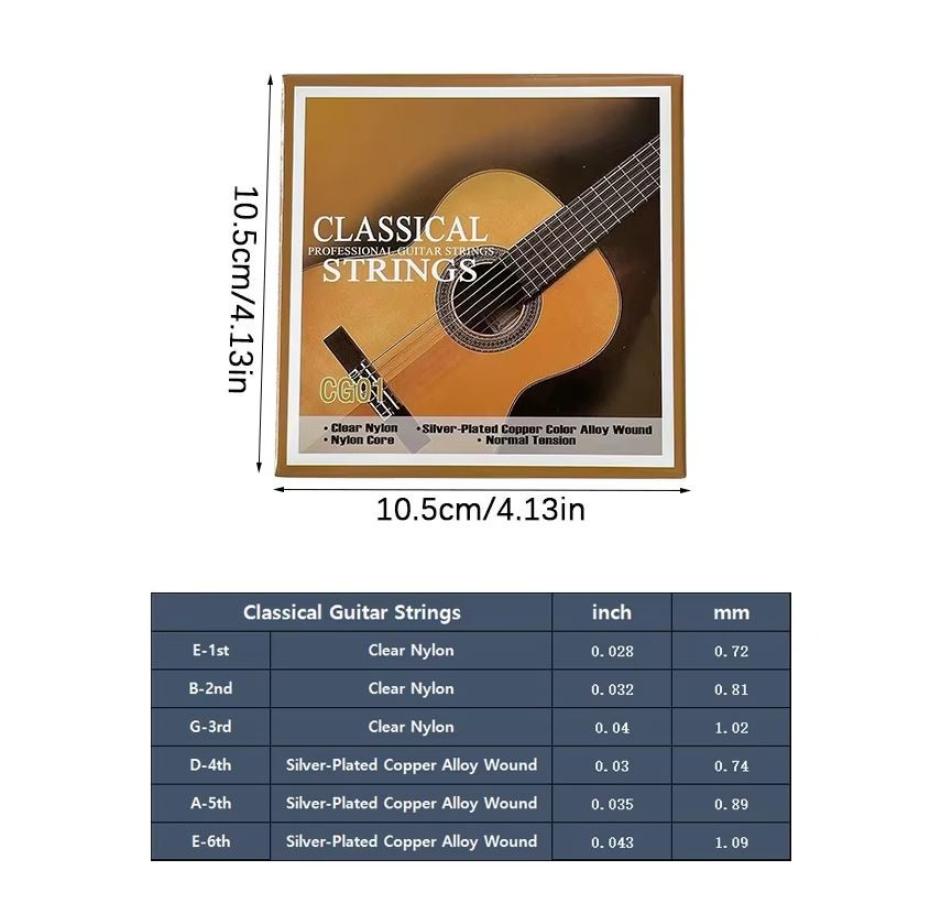 Classical Guitar Strings 028-043 Nylon Core Silver Plated 2 sets & 2 Free Picks