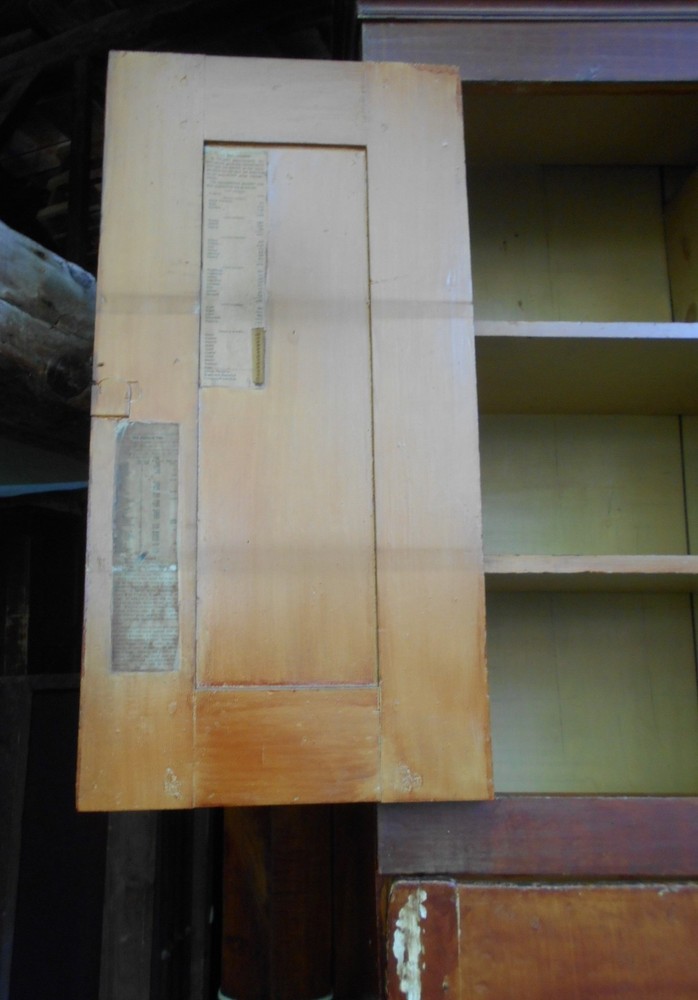 ANTIQUE PAINTED COUNTRY PINE STEPBACK DROP FRONT DESK AND BOOKCASE