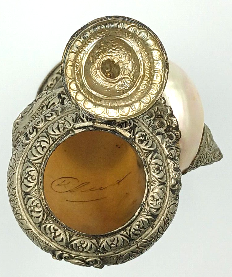 Antique Anglo Indian Silver Nautilus SIGNED Shell Cup