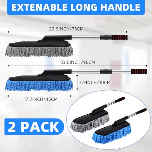 Pack Microfiber Car Duster Exterior Scratch Free with Extendable 2 Blue Gray