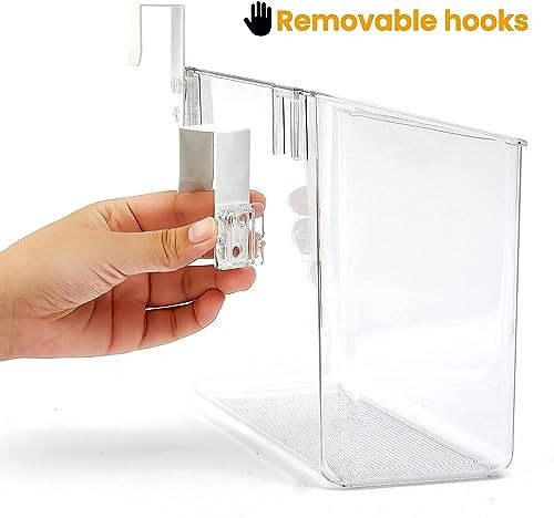 2 Pack Plastic Over Cabinet Door Organizer with Removable Hooks, Clear M