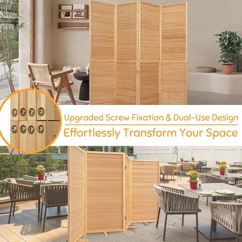 Bamboo Room Divider 4 Panel Folding Privacy Screen Decorative Partition Portable