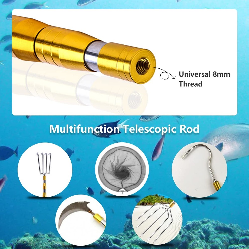 Dutiplus Telescopic Fish Gaff with Replaceable 3-Tooth Harpoon, 55" Stainless St