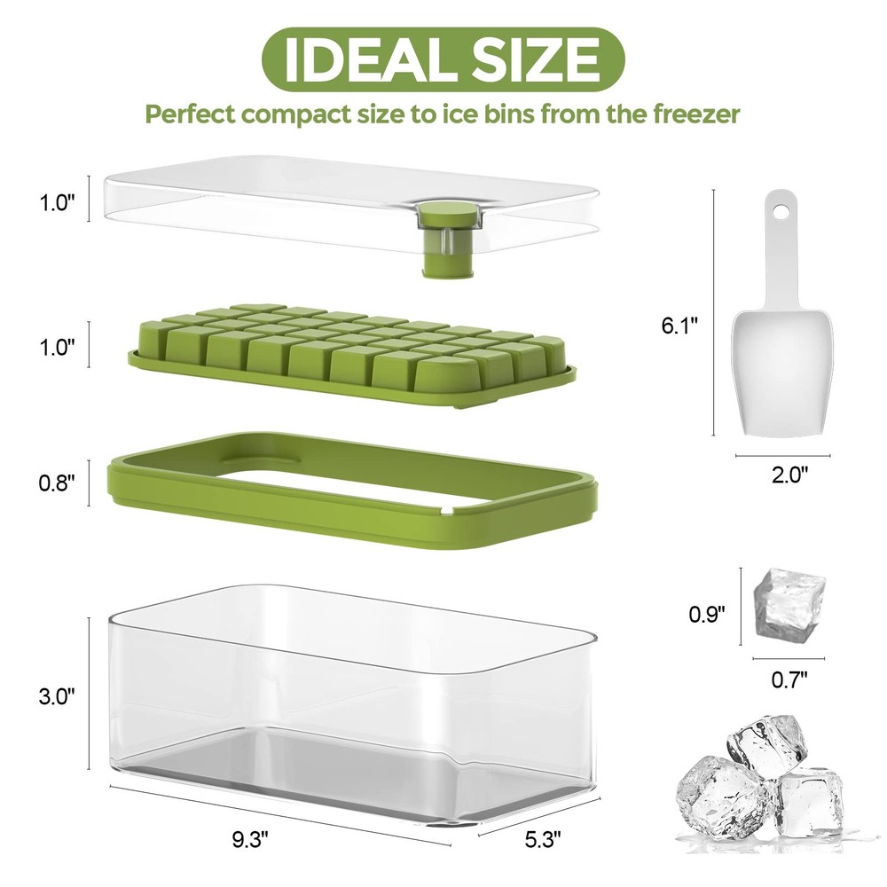 One Button Release Ice Cube Tray w/ Lid Container Tiny Freezer Mold Crushed Ice
