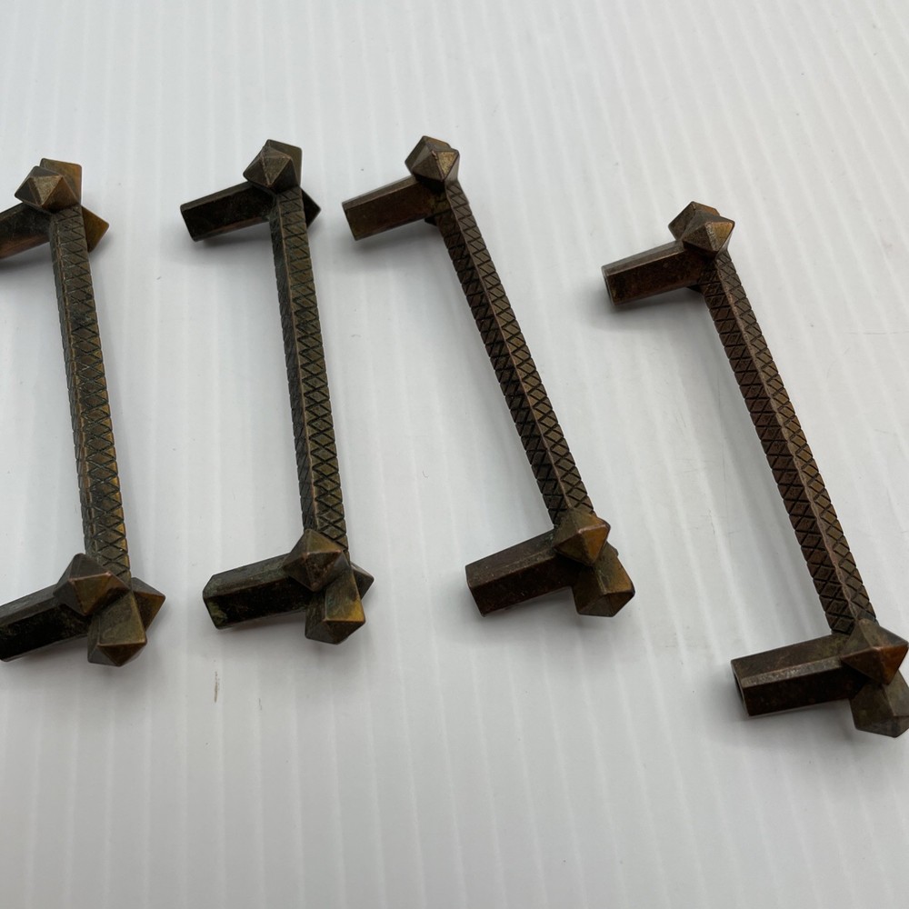 4 Vintage Brass Arts and Crafts Drawer Pulls handles