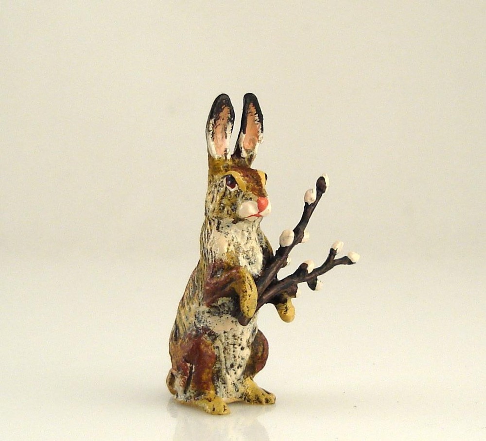 Vienna Bronze Sitting RABBIT with CATKINS Bermann Easter Bunny Cold Painted