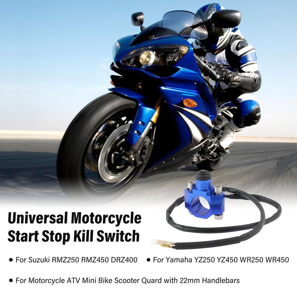 Universal Motorcycle Engine Stop Start Kill Switch Button Blue(Black Button)
