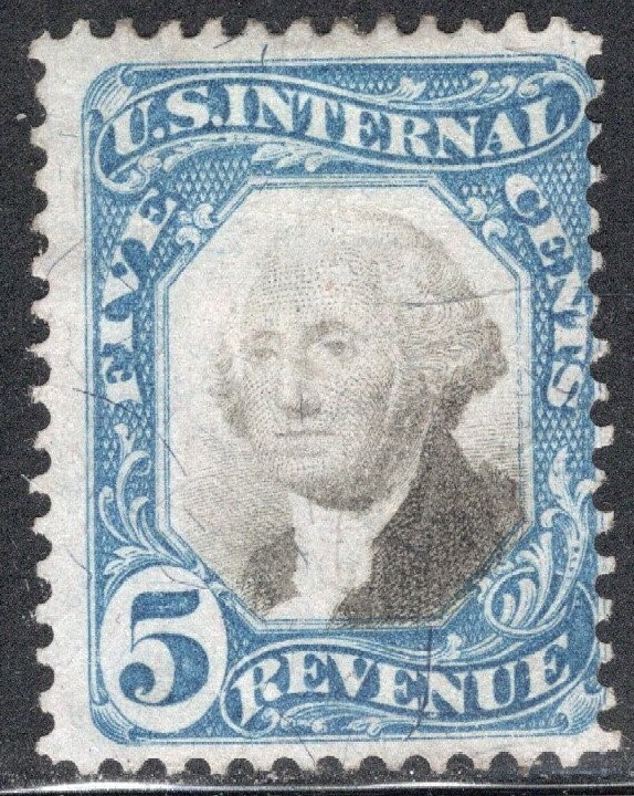 US Stamp Scott #R107, 5c, Washington, Documentary Second Issue, Revenue, Used