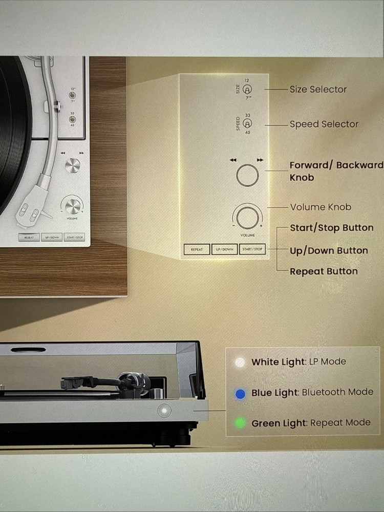 1 By ONE Fully Automatic Record Player, Auto Repeat Function, Speakers, Remote