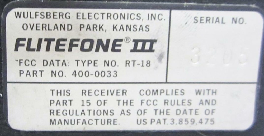 FLITEFONE III/WULFSBERG ELECTRONICS 400-0033 RECEIVER TRANSMITTER