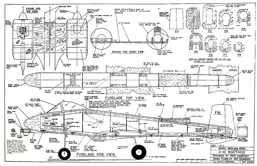 RC Plans and Patterns + Instructions A-10 WARTHOG Semi-Scale Jet wingspan 48"