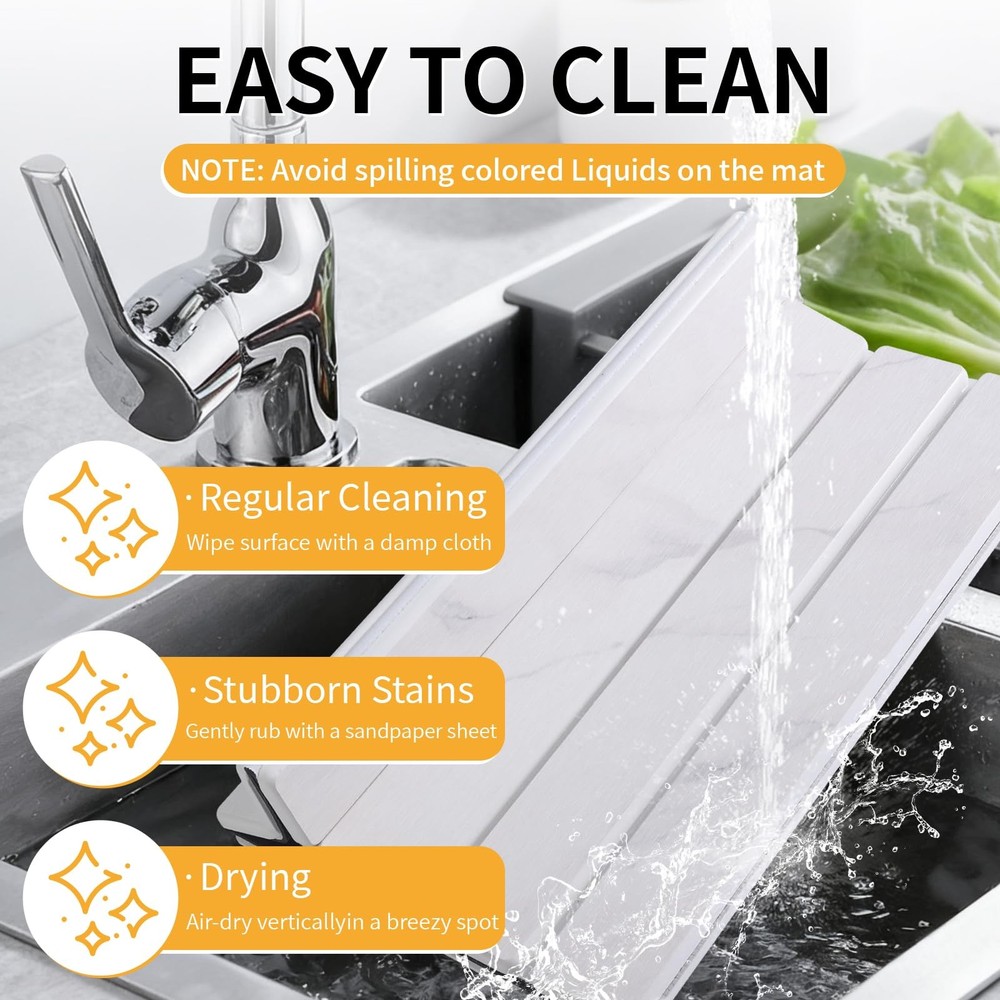 Stone Dish Drying Mat for Kitchen Counter, 24"×16" Foldable Stone Drying Mats...