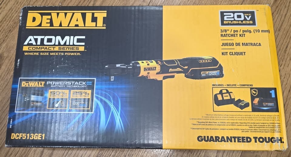 DeWalt DCF513GE1 ATOMIC 20V MAX Brushless 3/8" Ratchet Kit POWERSTACK Battery