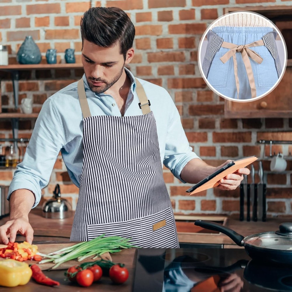 2 Pack Kitchen Cooking Aprons, Adjustable Bib Soft Chef Apron with 2 Pockets