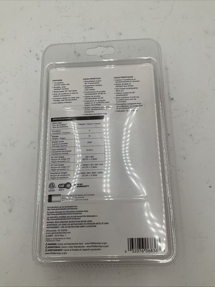 Gardner Bender GDT-311 Black/Red Manual 3 Function Digital Multimeter
