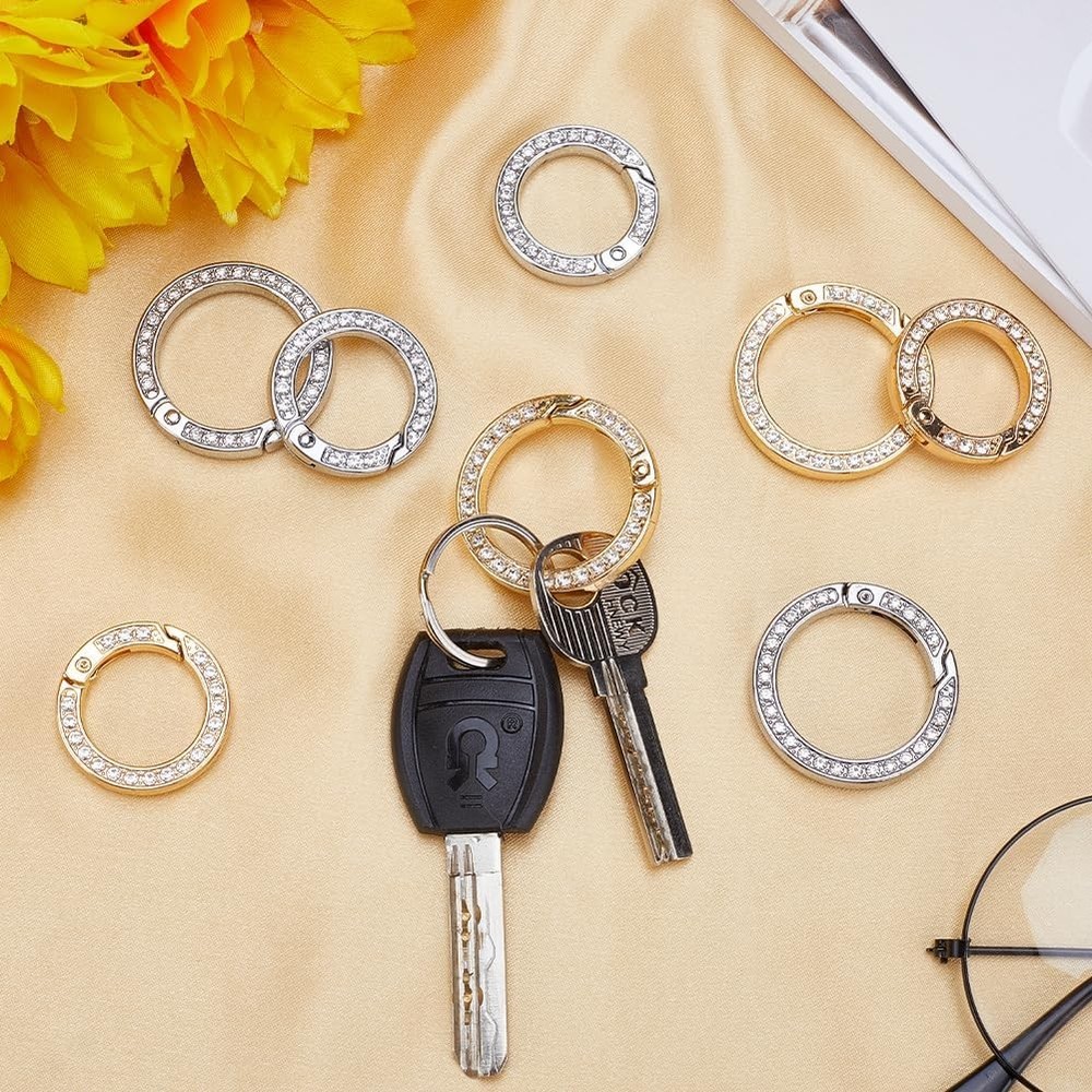 GORGECRAFT 8Pcs 4 Styles 2 Sizes Rhinestone O Ring Platinum & Light Gold