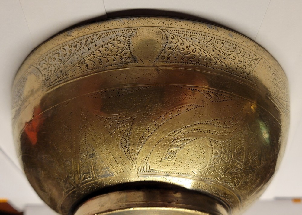 Middle Eastern Brass Cup and Bowl - With hand made design engraved in each one.