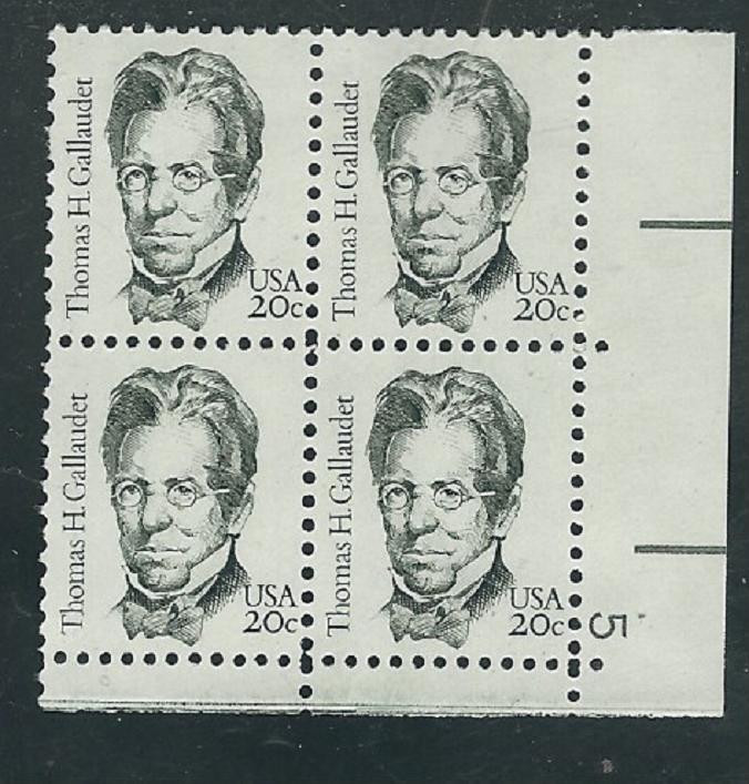 Scott # 1861...20 Cent ..Thomas Gallauder.. 2 Plate Blocks