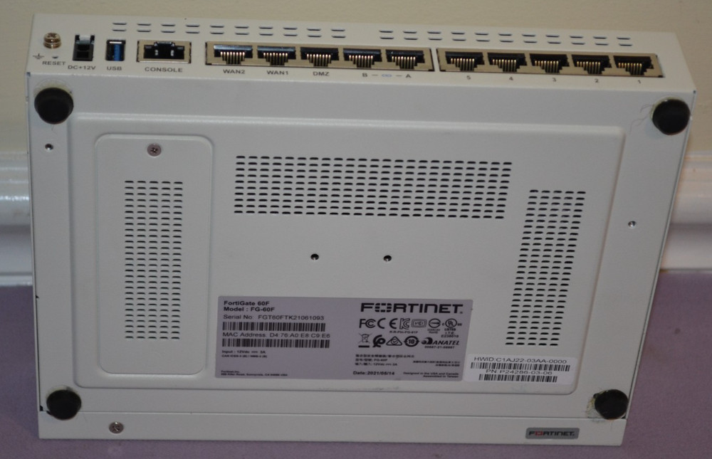 Fortinet FortiGate-60F Network Security Firewall -- No Power Supply
