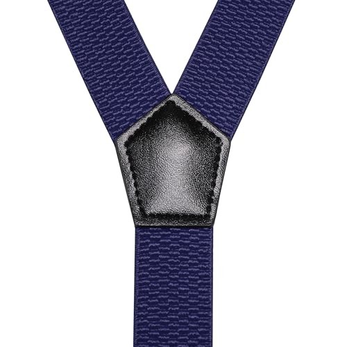 Mens Solid Color Suspender with 3 Cilps Adjustable Braces Navy Blue