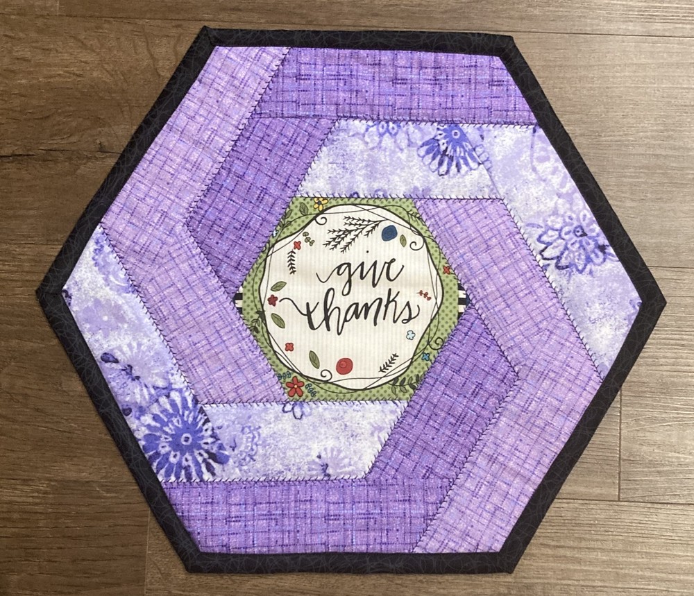 April Give Thanks Hexagon Quilted Table Topper