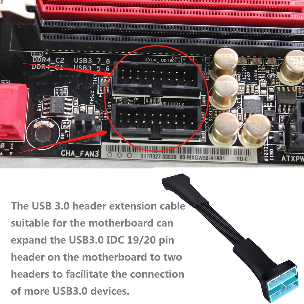 USB 3.0 Header Splitter Extension Cable,Motherboard Internal hub...