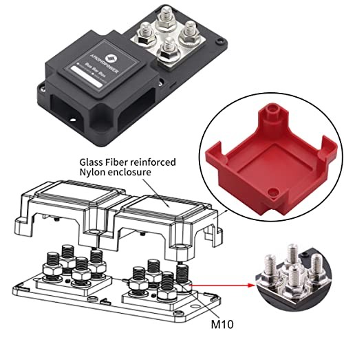 400A Bus Bar 12V | Power Distribution Block Busbar with 8 x 400A M10-Red&Black