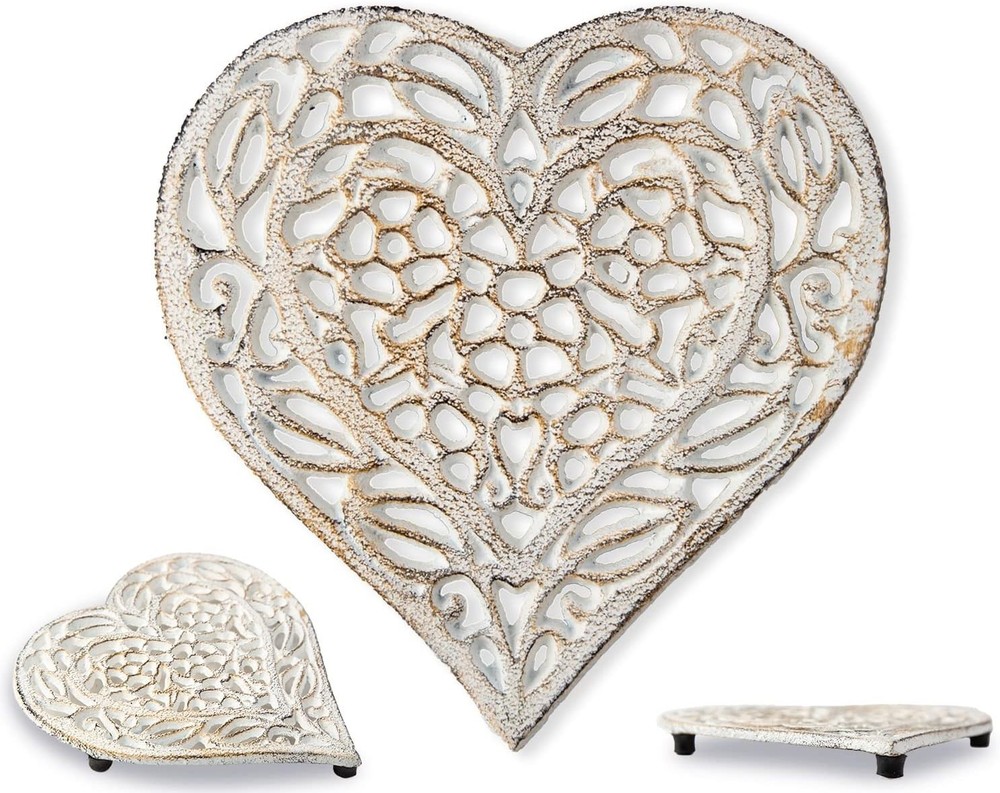 Cast Iron Heart Trivet | Decorative for Kitchen White