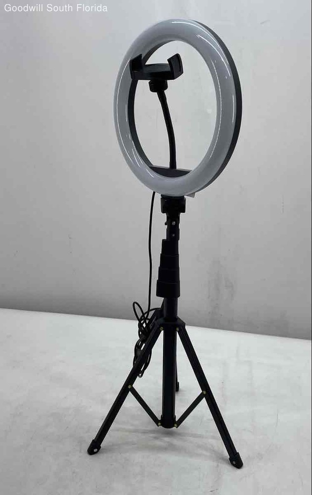 LED Black Adjustable Tripod Camera Ring Light With Accessories Not Tested