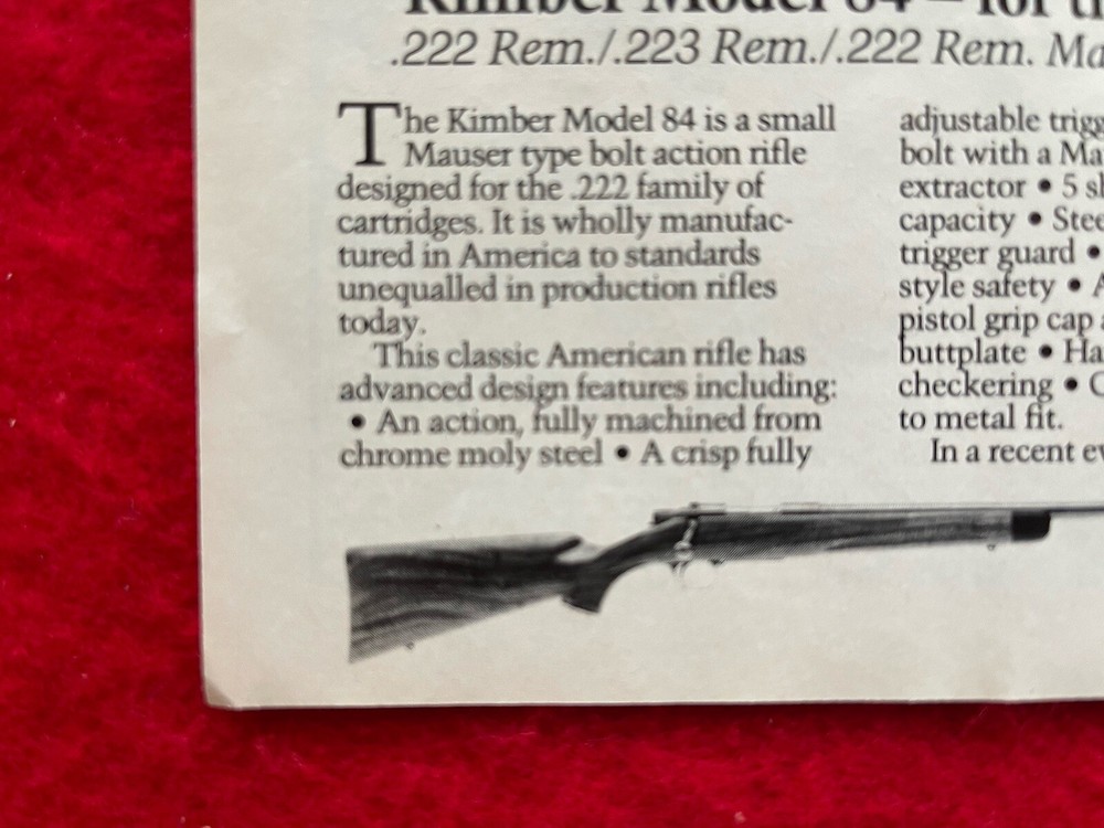 Kimber Model 84 1986 Print Ad Mauser Type Bolt Action