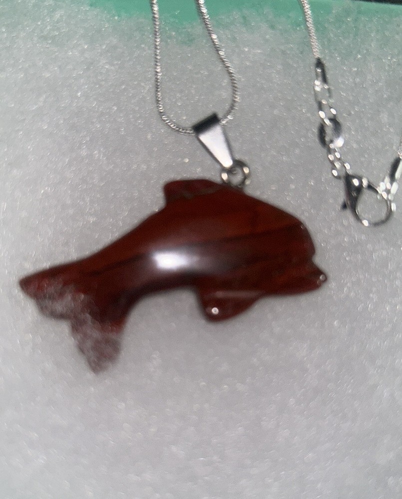 Natural Red Jasper Dolphin Sterling Silver 16”  necklace