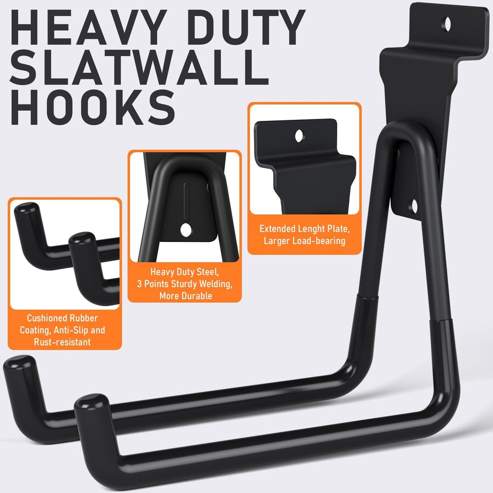 36 Pack Heavy Duty Slatwall Hooks Black Slatwall Panel Accessories Assortment...