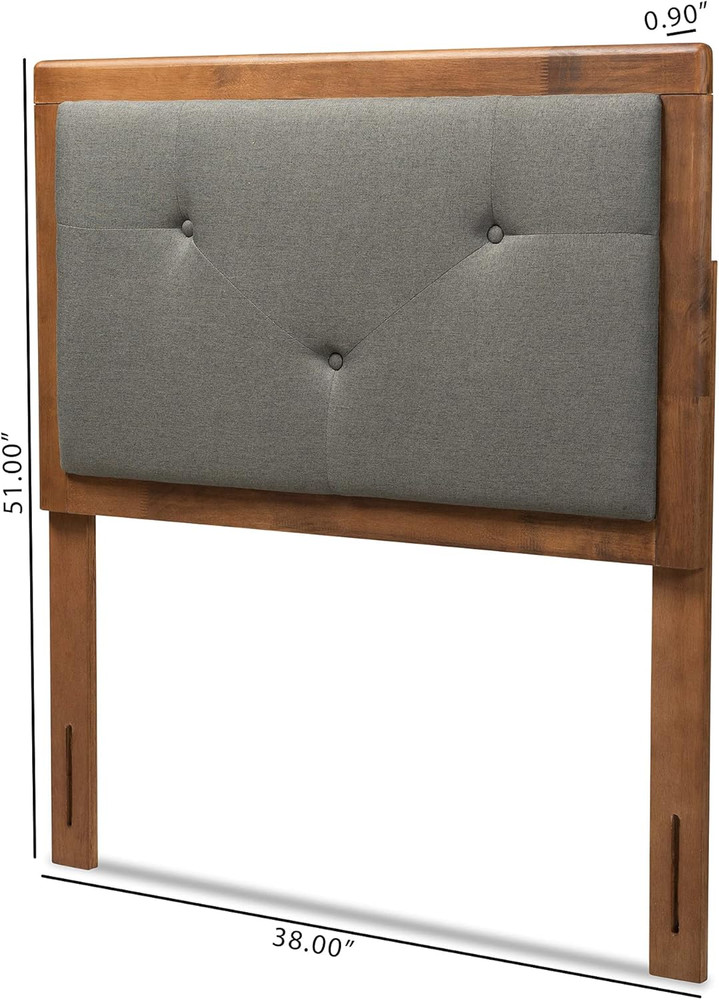 Modern Dark Grey Fabric Twin Headboard with Walnut Brown Finish