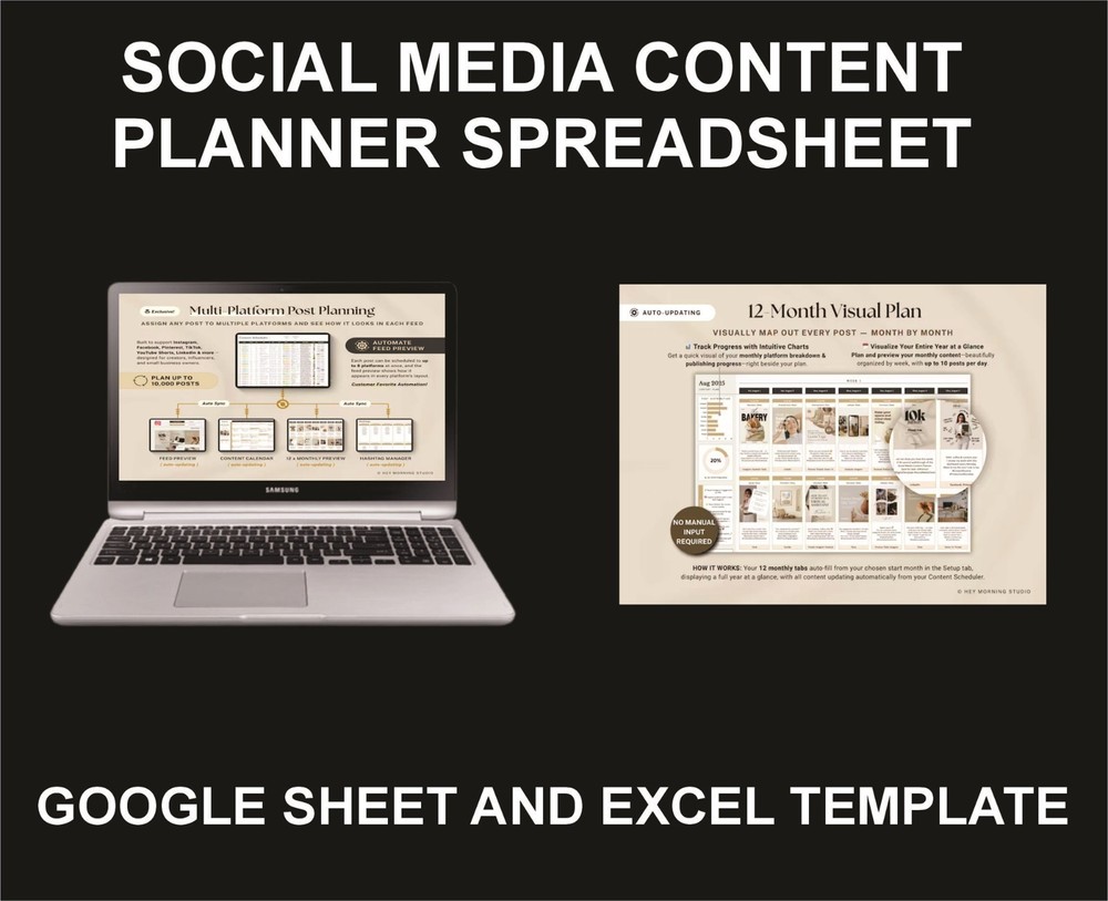 Social Media Content Planner, Excel and Google Sheets Template