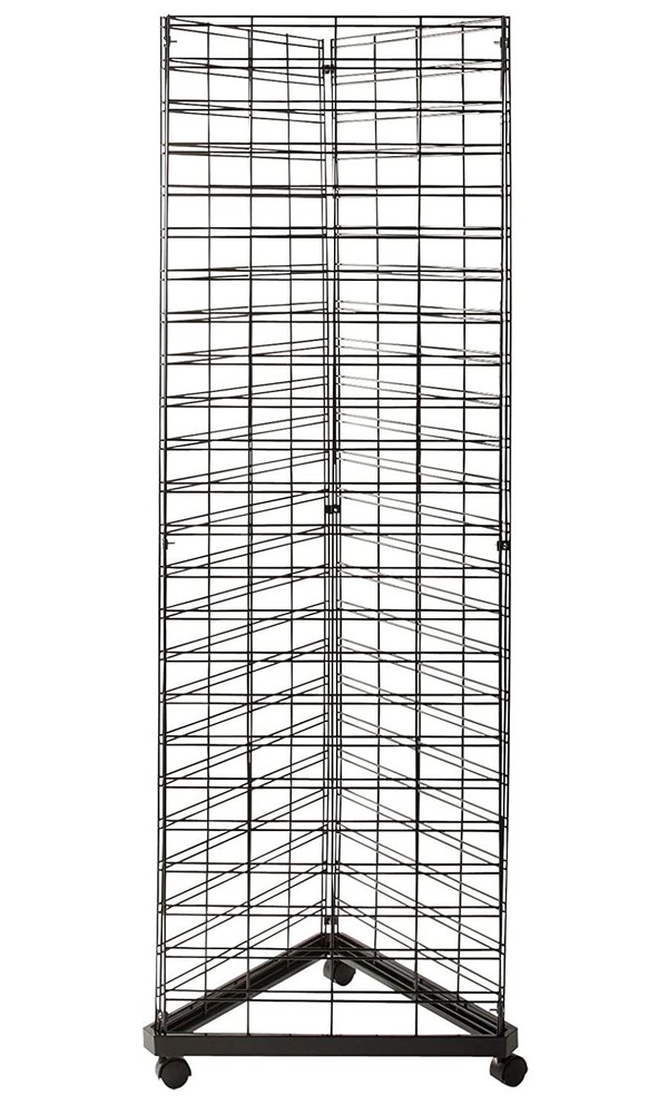 Slat Grid Triangle Tower Display Rack Casters Rolling Castors Black 2' x 6 ½' H