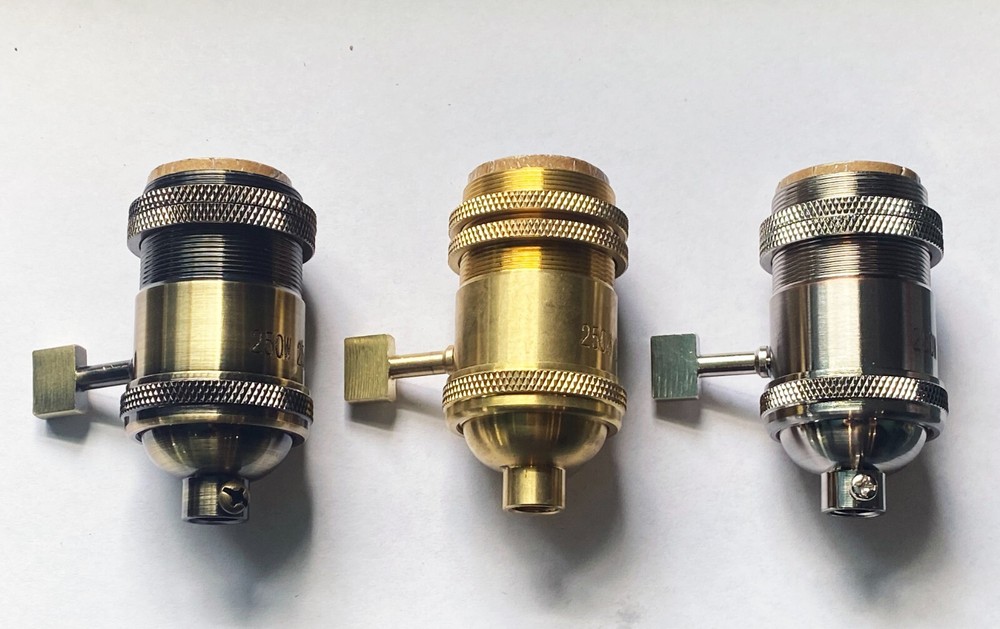 VINTAGE STYLE UNFINISHED BRASS PADDLE SWITCH MED BASE LAMP SOCKET UNO THREAD