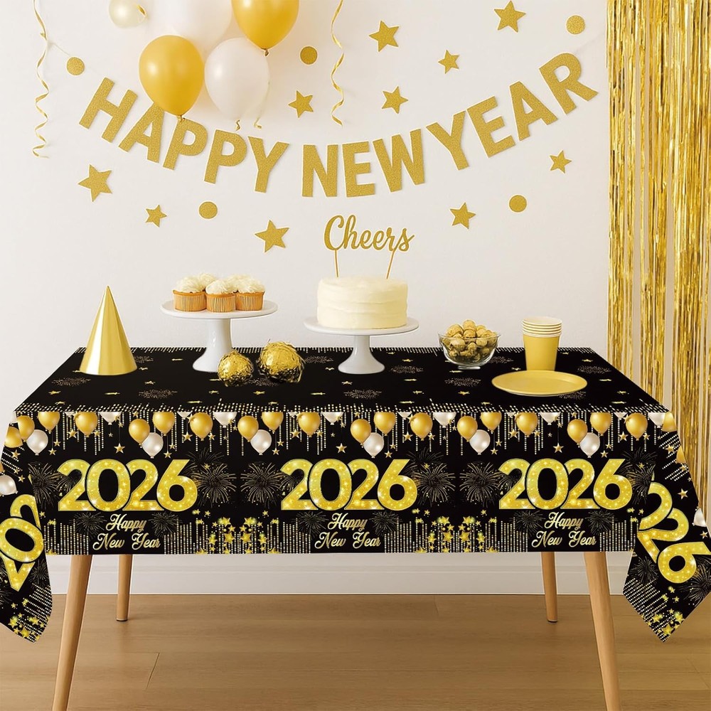 Black Gold New Years Tablecloths 3 Pack